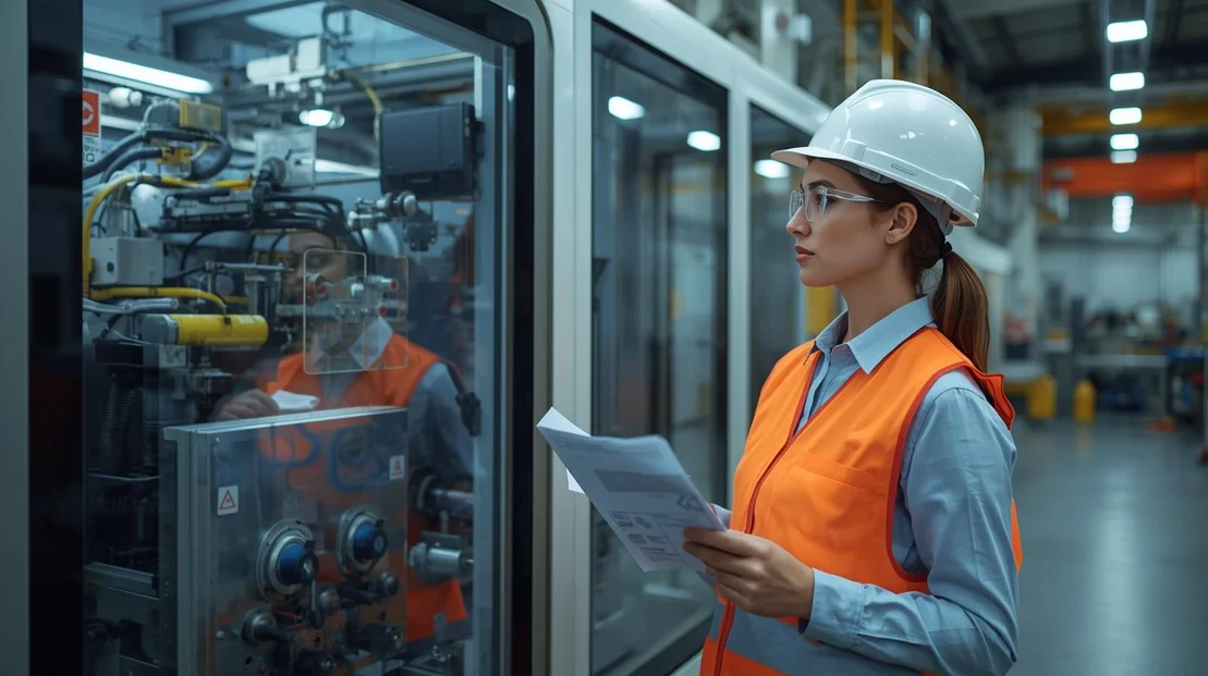 Ingenieur bewertet Risiken an einer Maschine